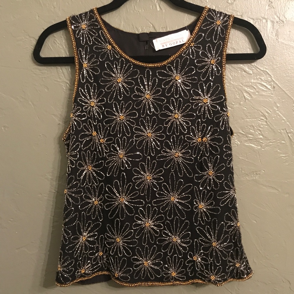 Vintage beaded Floral daisy tank top blouse